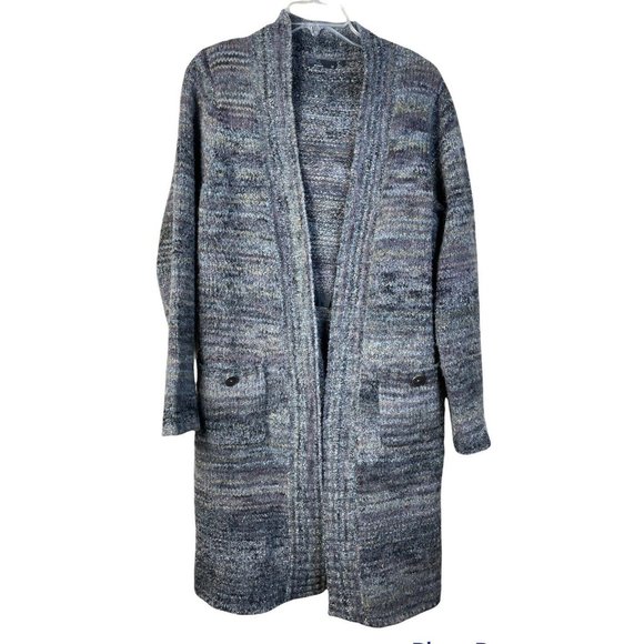 prAna Multicolor Long Duster Open Front Cardigan Sweater Gray Cozy Boho Sz M - Picture 1 of 7